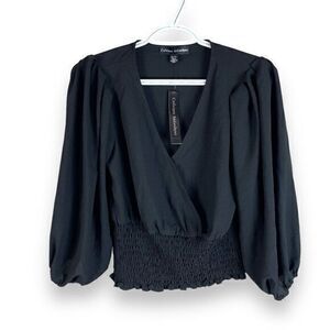 NEW Catherine Maladrino V Neck Top‎ Shirt Blouse Womens XS Black 3/4 Sleeve